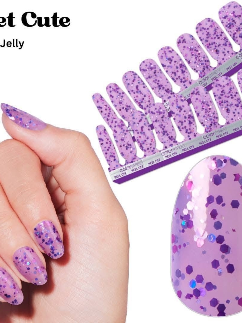 "Meet Cute" Color Street Lavender Jelly Glitter Dry Nail Polish Strips